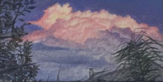 Featured - Portfolio Skyscapes - Over the Rooftop - Oil Paintings by Leah Shyra