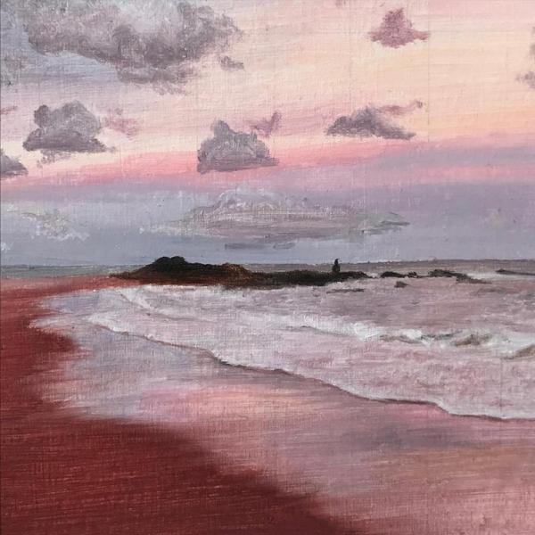Portfolio Seascapes - Dusk by the Beach - Oil Painting by Leah