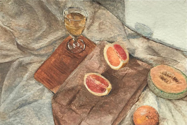 Portfolio Still Life - Fruit and Wine - Oil Painting by Leah